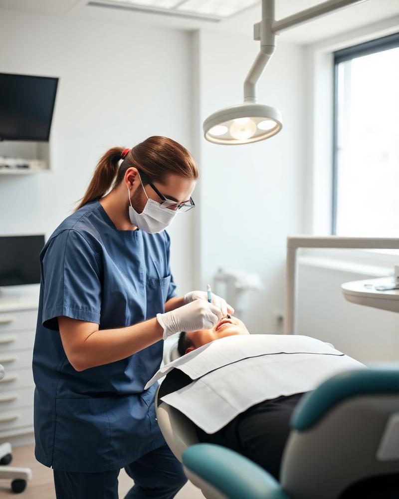 Dentist treating a patient in a modern dental office